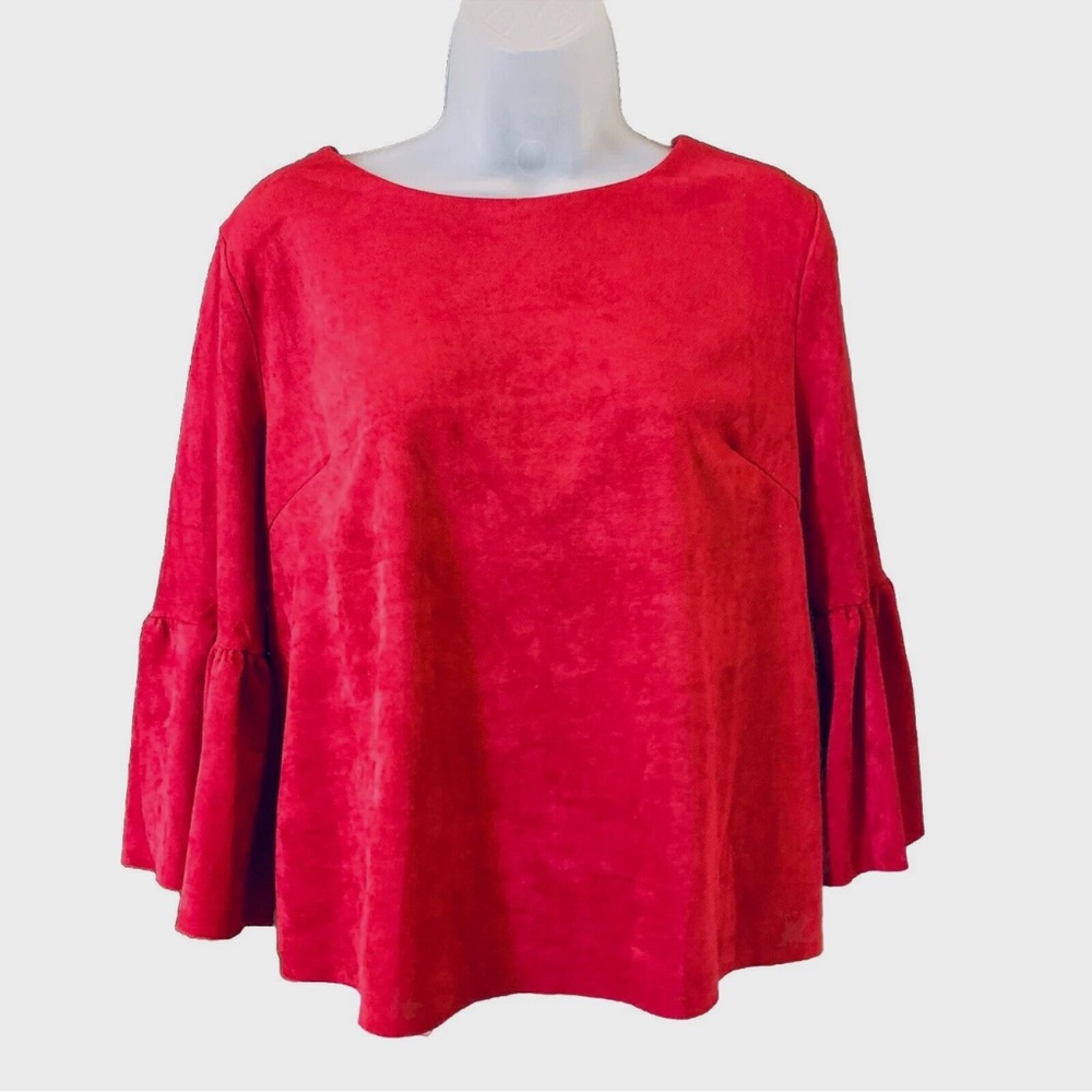 Altar'd State Women's Size M Boho Top Cranberry Red Faux Suede Bell Sleeve